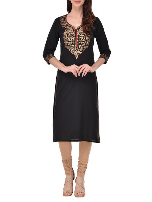 black cotton straight kurta - 13750478 - Very Small Image - 1