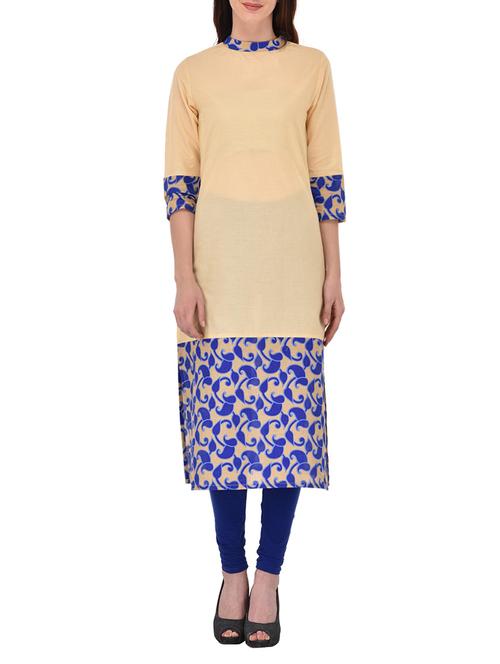 beige cotton straight kurta - 13750485 - Very Small Image - 1