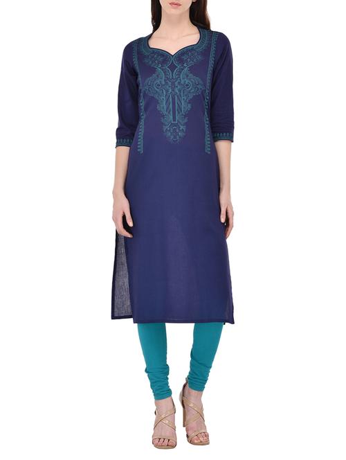 blue cotton straight kurta - 13750486 - Very Small Image - 1