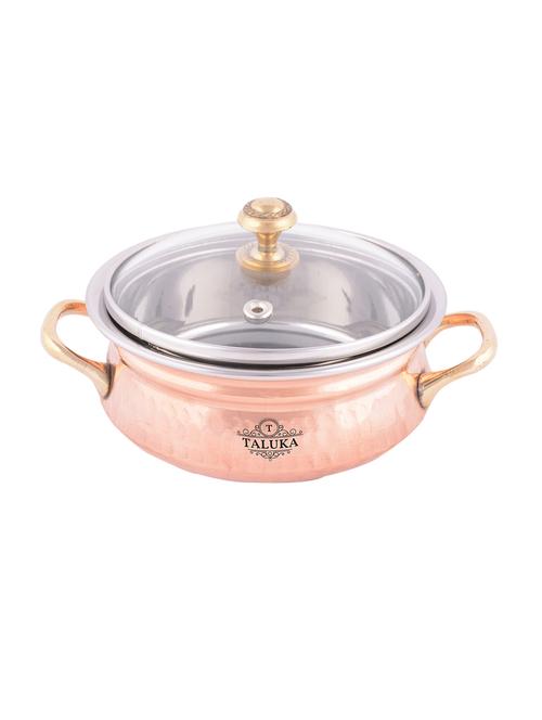 designer hammered copper casserole with glass lid - 600 ml - 13750957 - Very Small Image - 1