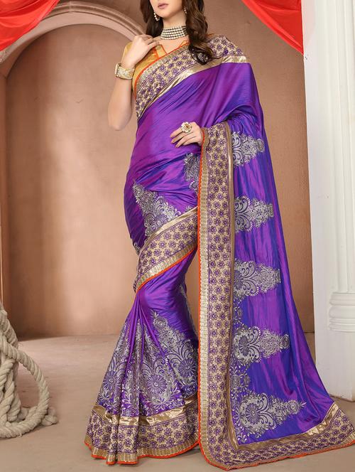 purple silk embroidered saree with blouse - 13751735 - Very Small Image - 1