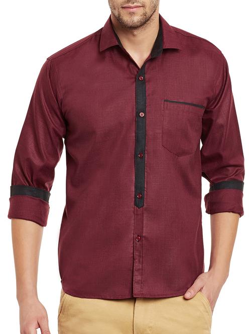 wine cotton blend casual shirt - 13752598 - Very Small Image - 1