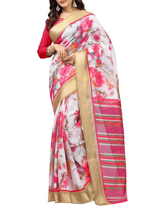 grey & pink cotton printed saree with blouse - 13752680 - Very Small Image - 1