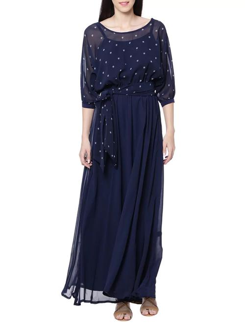 Navy Blue Polyester Dress - 13753070 - Very Small Image - 1
