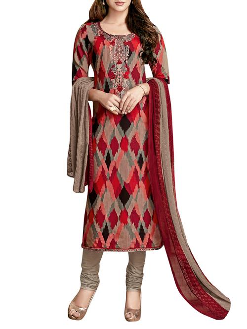 multi coloured cotton printed churidaar suit dress material - 13753179 - Very Small Image - 1