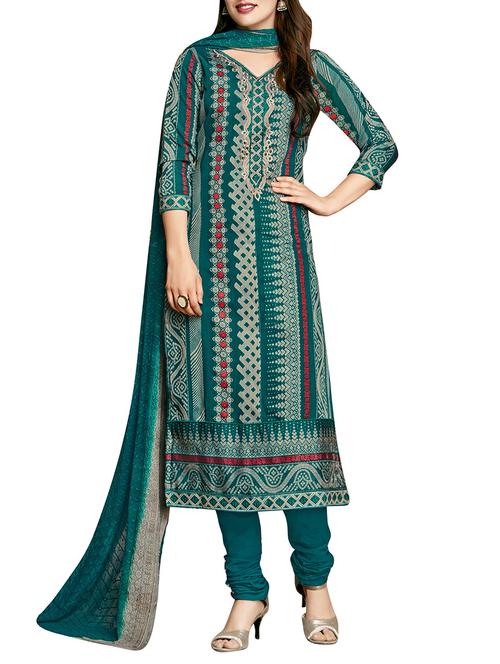 green cotton printed churidaar suit dress material - 13753186 - Very Small Image - 1
