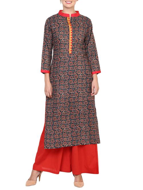 multi colored cotton printed straight kurta - 13753754 - Very Small Image - 1
