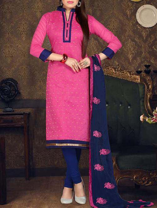 pink cotton printed churidaar suit dress material - 13754448 - Very Small Image - 1