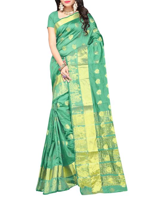 green silk woven saree with blouse - 13754943 - Very Small Image - 1