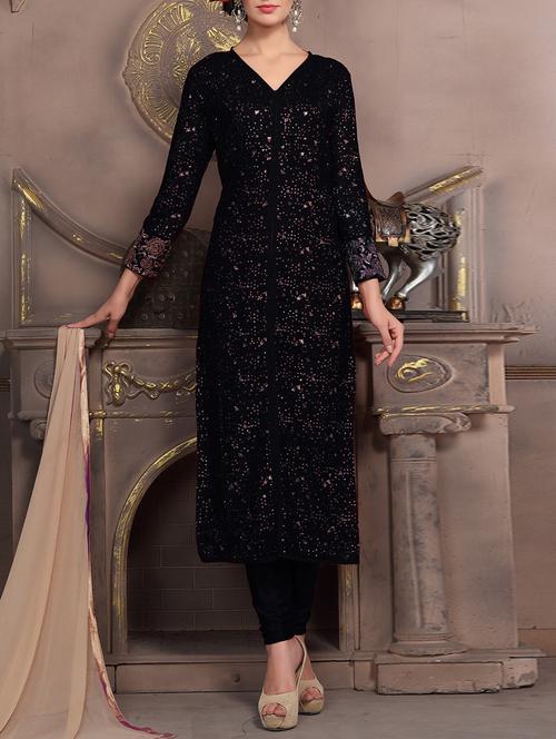 black georgette embroidered churidaar suits semi-stitched suit - 13756428 - Very Small Image - 1