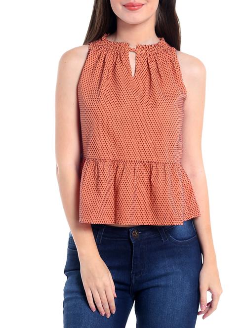 orange printed poly cotton peplum top - 13756946 - Very Small Image - 1