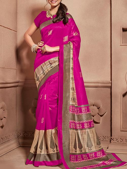 pink printed cotton silk  saree with blouse - 13758576 - Very Small Image - 1