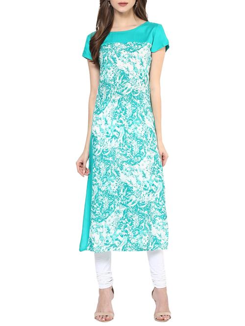turquoise rayon printed straight kurta - 13759655 - Very Small Image - 1
