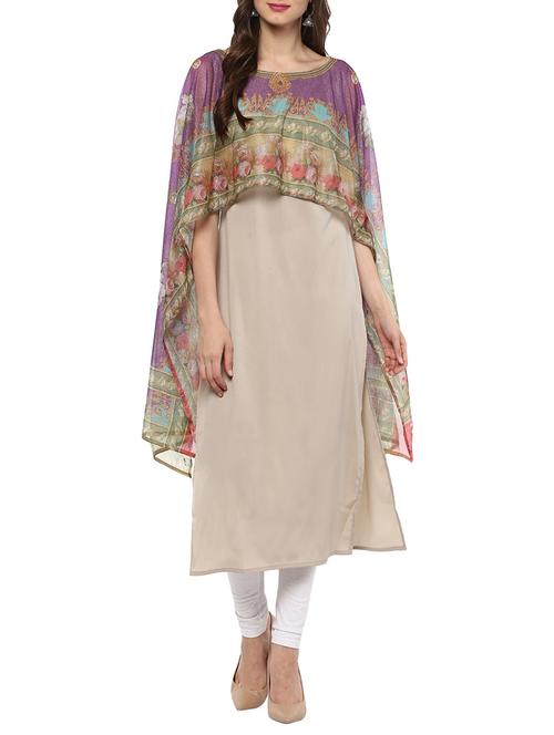 beige crepe printed straight kurta - 13761493 - Very Small Image - 1