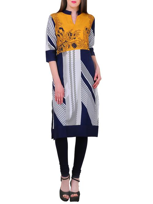 multi colored crepe printed straight kurta - 13761681 - Very Small Image - 1