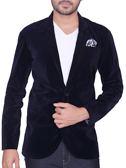 navy blue velvet casual blazer - 13764008 - Very Small Image - 1