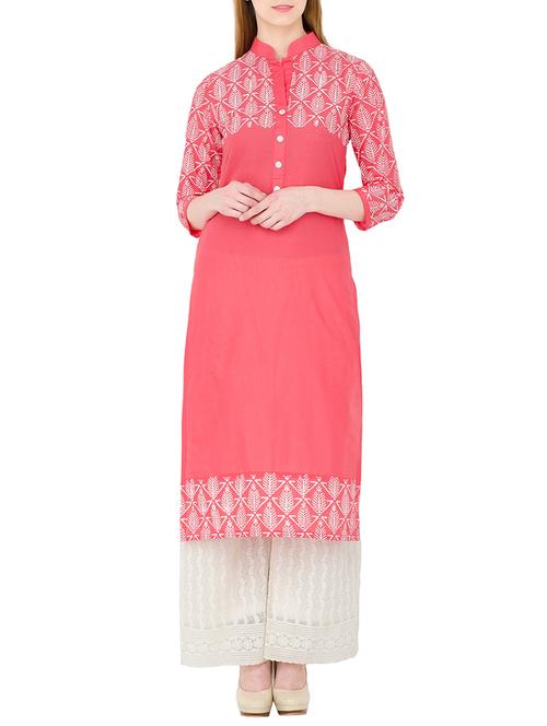 pink cotton printed straight kurta - 13765339 - Very Small Image - 1