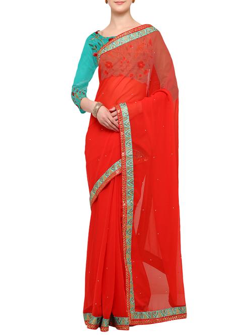 red bordered saree with blouse - 13766537 - Very Small Image - 1