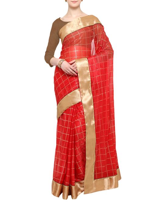 red woven saree with blouse - 13766548 - Very Small Image - 1