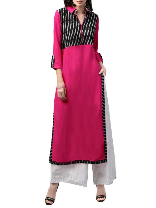 pink rayon shirt collar kurta - 13767140 - Very Small Image - 1