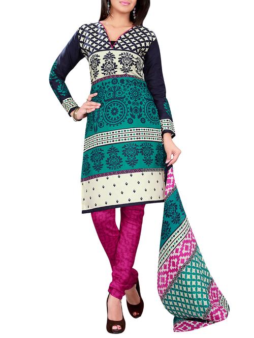 green cotton dress material - 13767154 - Very Small Image - 1