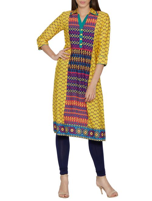 yellow rayon straight kurta - 13767396 - Very Small Image - 1