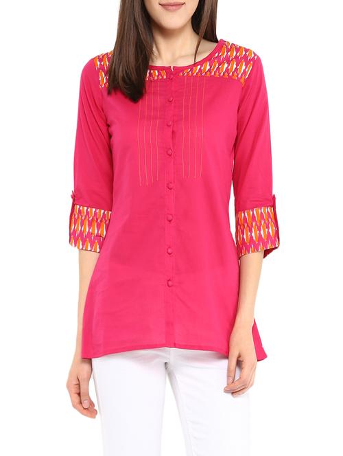 pink cotton printed straight kurti - 13767772 - Very Small Image - 1
