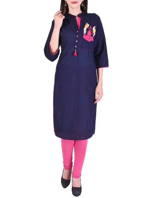 blue cotton straight kurta - 13770910 - Very Small Image - 1