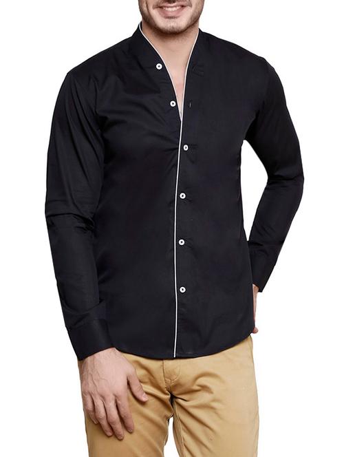 solid black cotton casual shirt - 13771183 - Very Small Image - 1