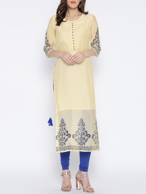 yellow chanderi long kurta - 13771715 - Very Small Image - 1