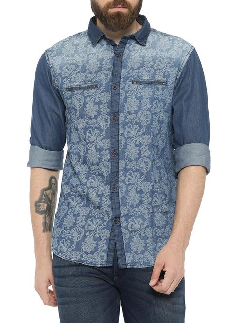 navy blue denim casual shirt - 13773067 - Very Small Image - 1