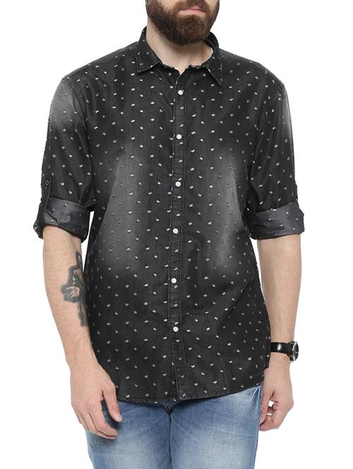 black denim casual shirt - 13773075 - Very Small Image - 1