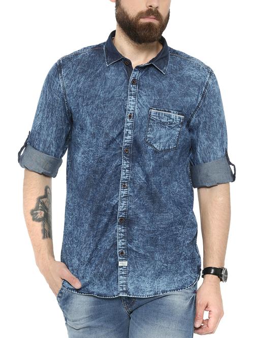 blue denim casual shirt - 13773376 - Very Small Image - 1