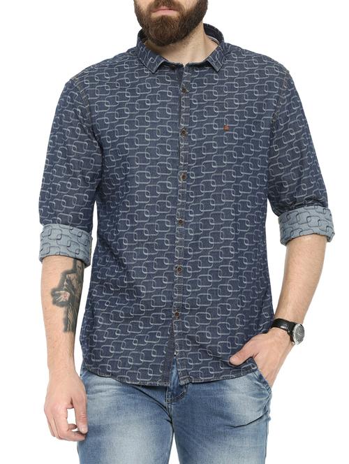 navy blue denim casual shirt - 13773379 - Very Small Image - 1
