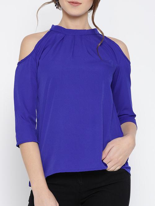 pleated neck cold shoulder top - 13775258 - Very Small Image - 1