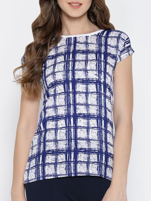turn up cap sleeved checkered top - 13775270 - Very Small Image - 1