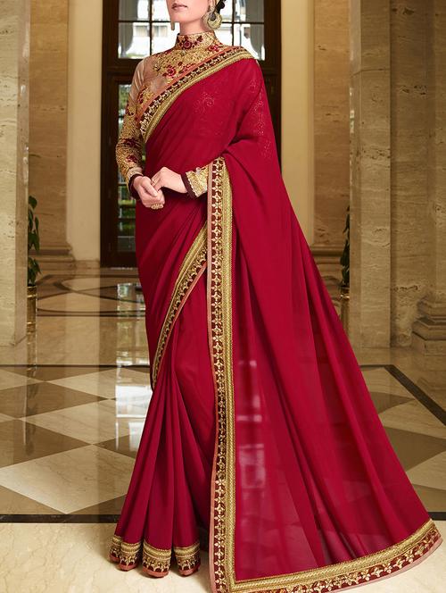 marooon silk bordered saree with blouse - 13778348 - Very Small Image - 1