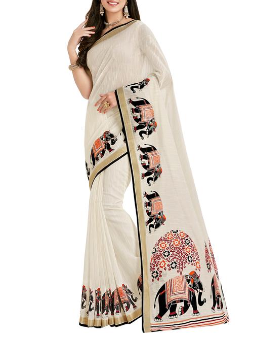 conversational bordered saree with blouse - 13780605 - Very Small Image - 1