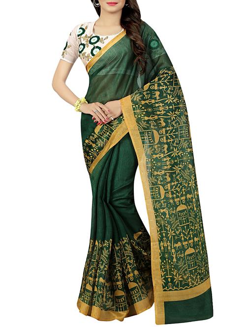 green cotton silk woven saree with blouse - 13786082 - Very Small Image - 1