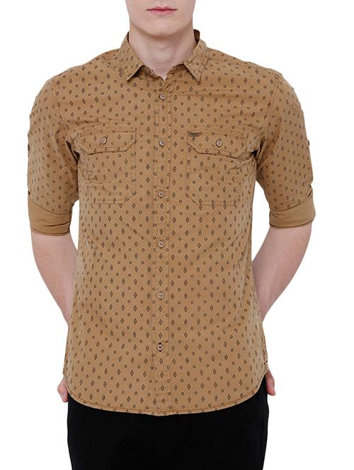 beige cotton casual shirt - 13786473 - Very Small Image - 1