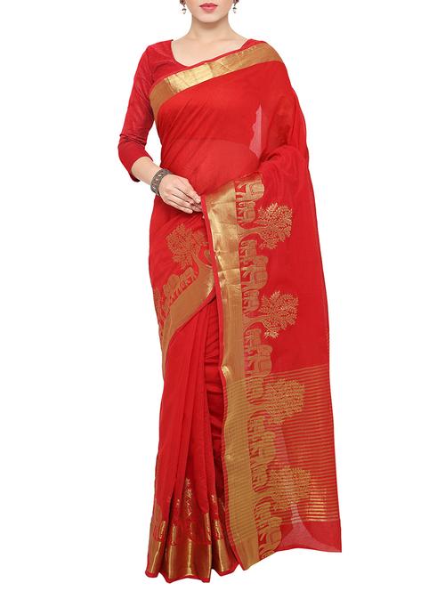 red cotton silk woven saree with blouse - 13788514 - Very Small Image - 1