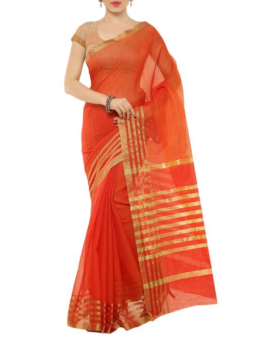 orange cotton silk woven saree with blouse - 13788526 - Very Small Image - 1