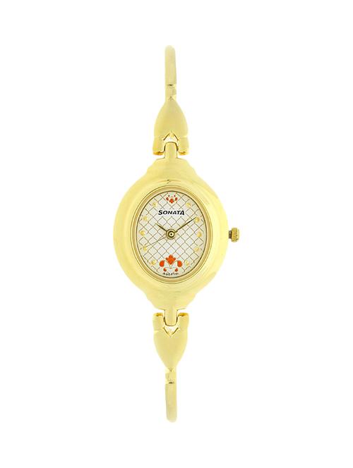 sonata white dial golden color analog watch for  women's - 8092ym01 - 13793877 - Very Small Image - 1