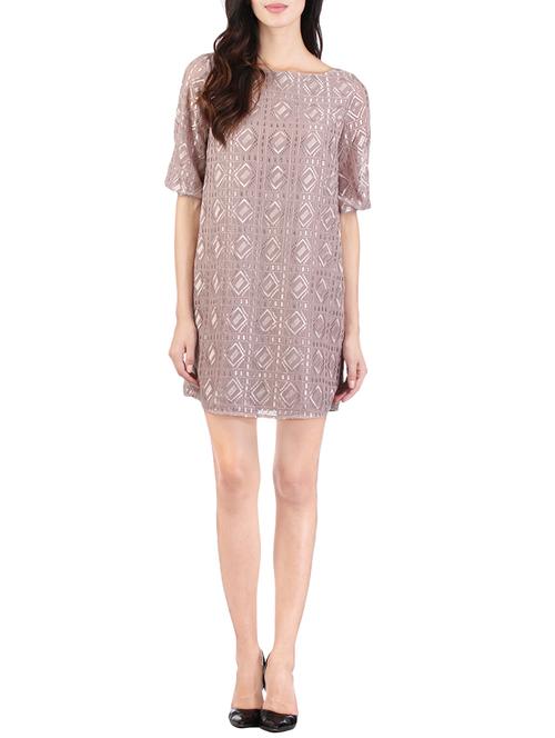 purple embroidered georgette shift dress - 13795985 - Very Small Image - 1