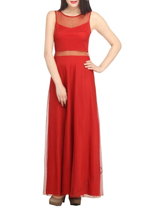 solid red net gown - 13796009 - Very Small Image - 1