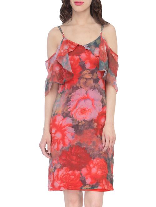 red georgette shift dress - 13797361 - Very Small Image - 1