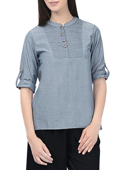 pintucked button detail top - 13798851 - Very Small Image - 1