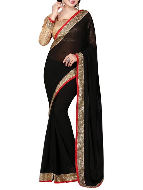 black georgette bordered saree with blouse - 13801866 - Very Small Image - 1