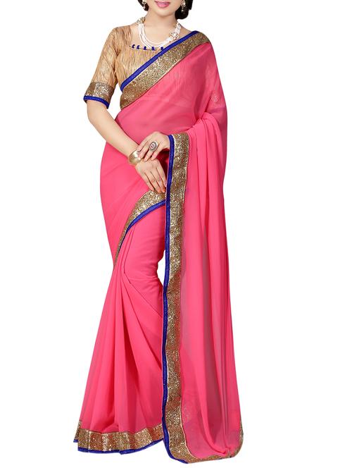 pink georgette bordered saree with blouse - 13801871 - Very Small Image - 1
