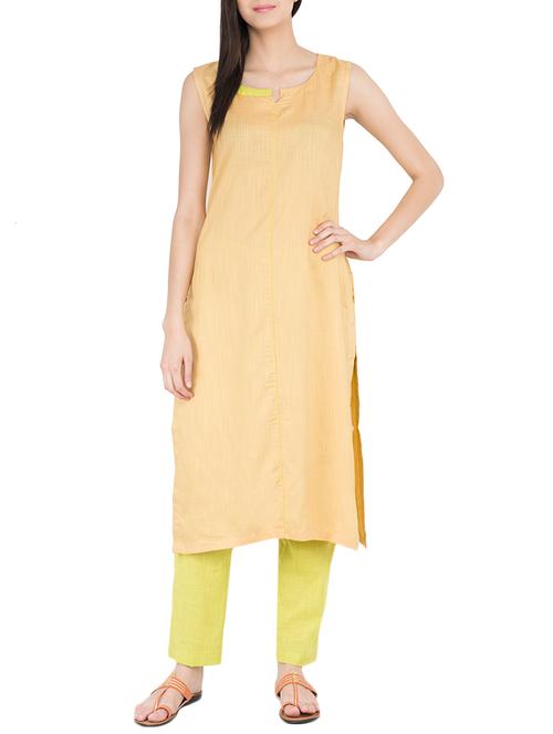 beige rayon solid straight kurta - 13803718 - Very Small Image - 1